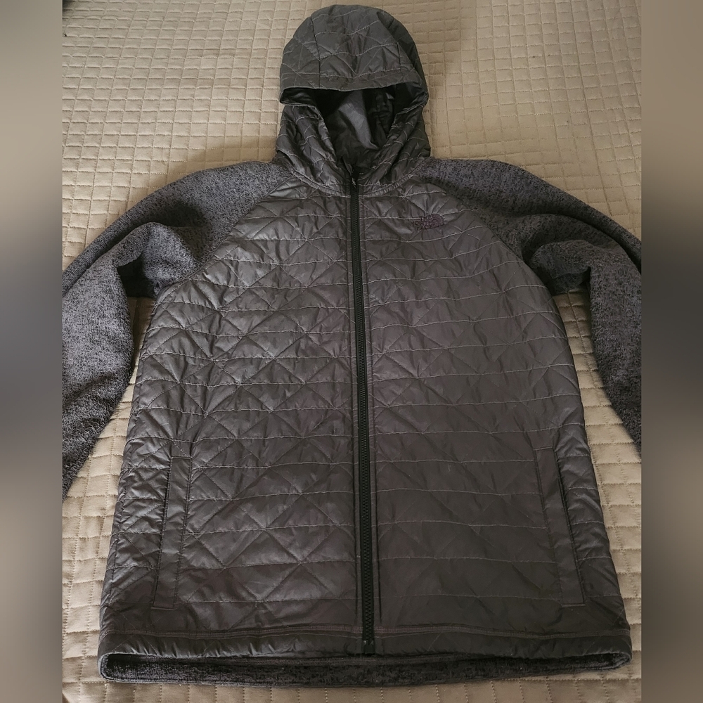 Boys North Face Quilted Hooded Jacket - Charcoal